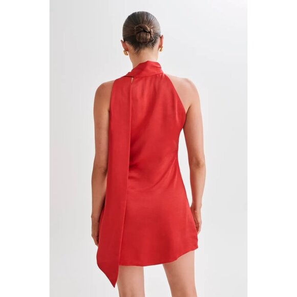 Meshki Aubriella Halter Mini Dress With Tie in Red - Picture 3 of 5
